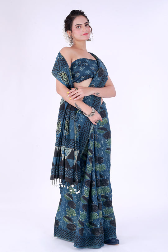 Morni Block Print Saree – Grace of the Peacock - Nirsha