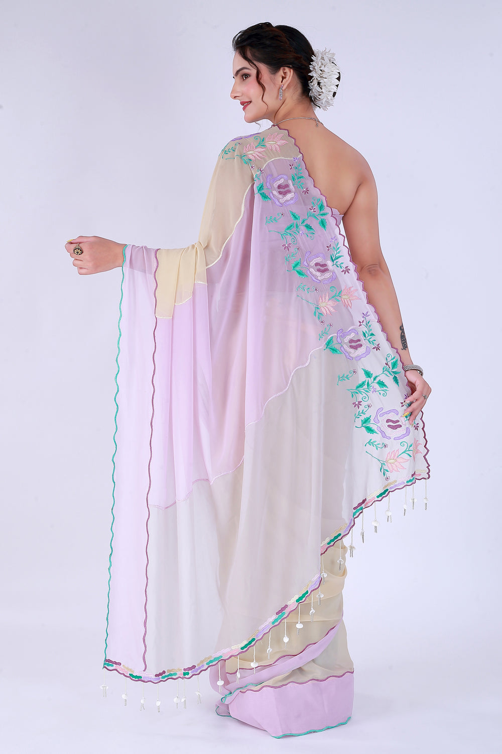 GulBahar Pastel Saree – Pastel Garden Bliss - Nirsha