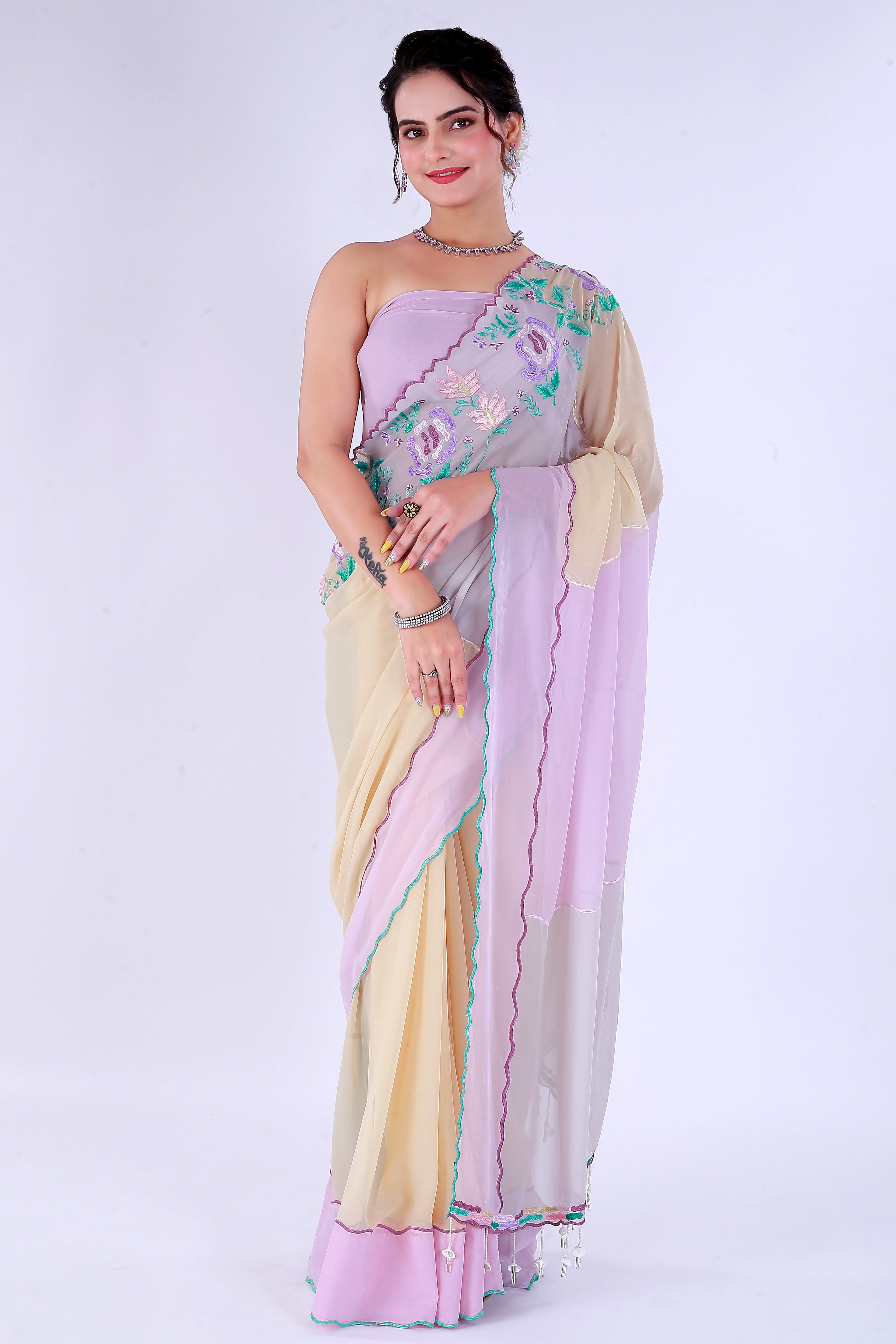 GulBahar Pastel Saree – Pastel Garden Bliss - Nirsha