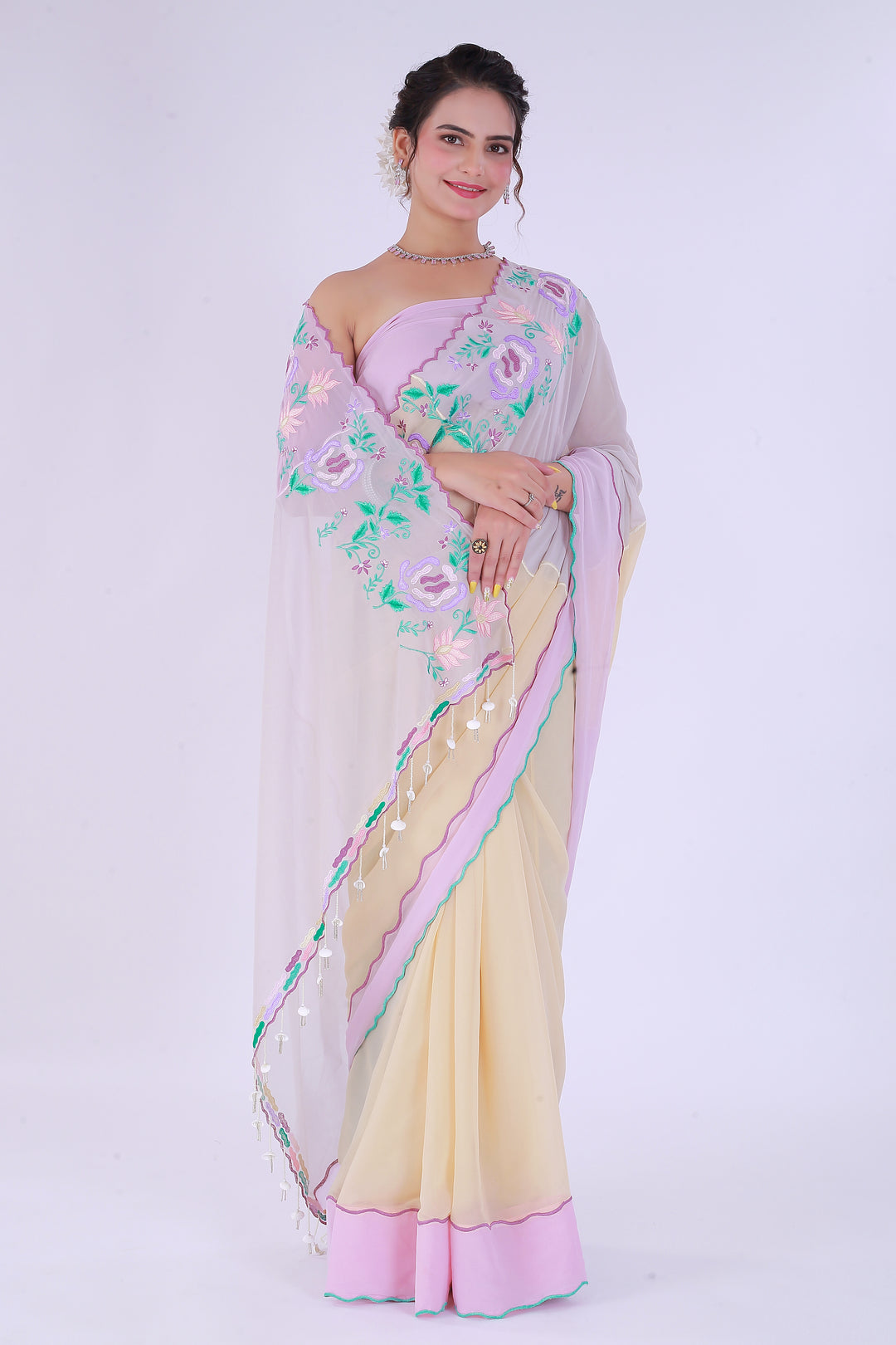 GulBahar Pastel Saree – Pastel Garden Bliss - Nirsha