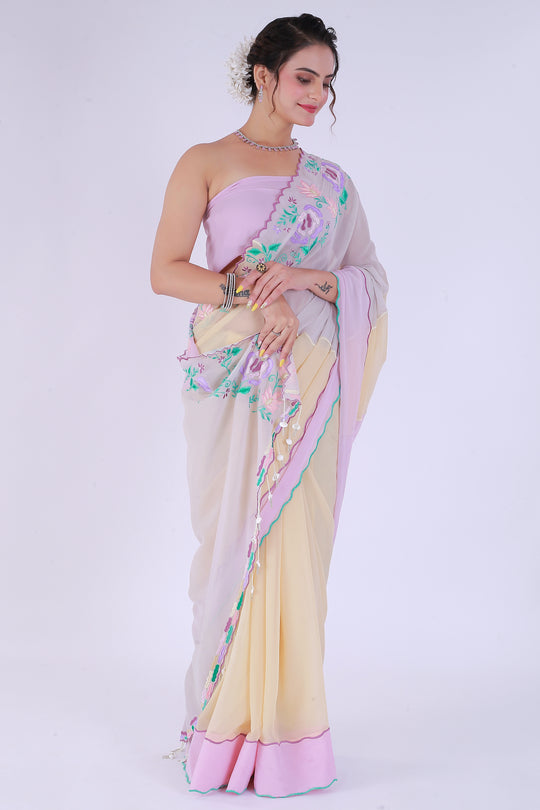 GulBahar Pastel Saree – Pastel Garden Bliss - Nirsha