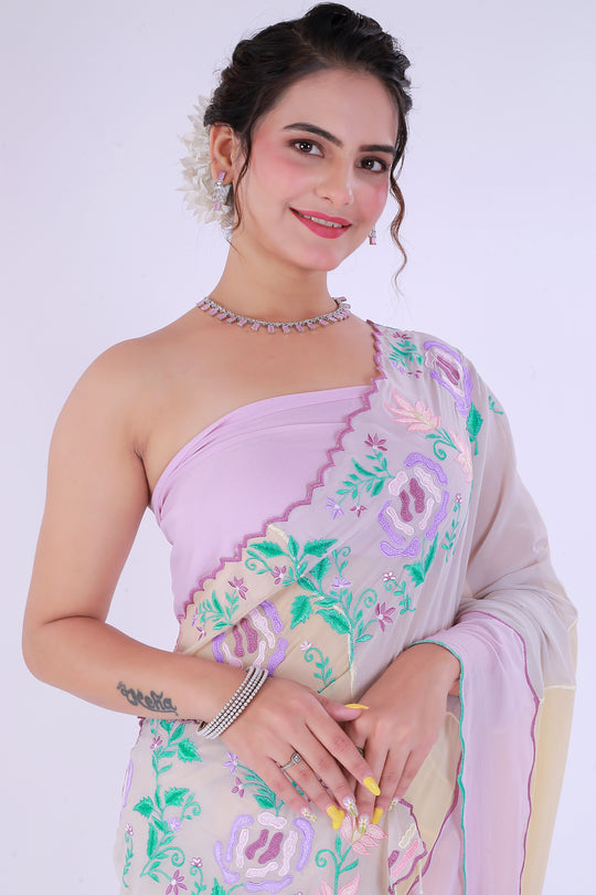 GulBahar Pastel Saree – Pastel Garden Bliss - Nirsha