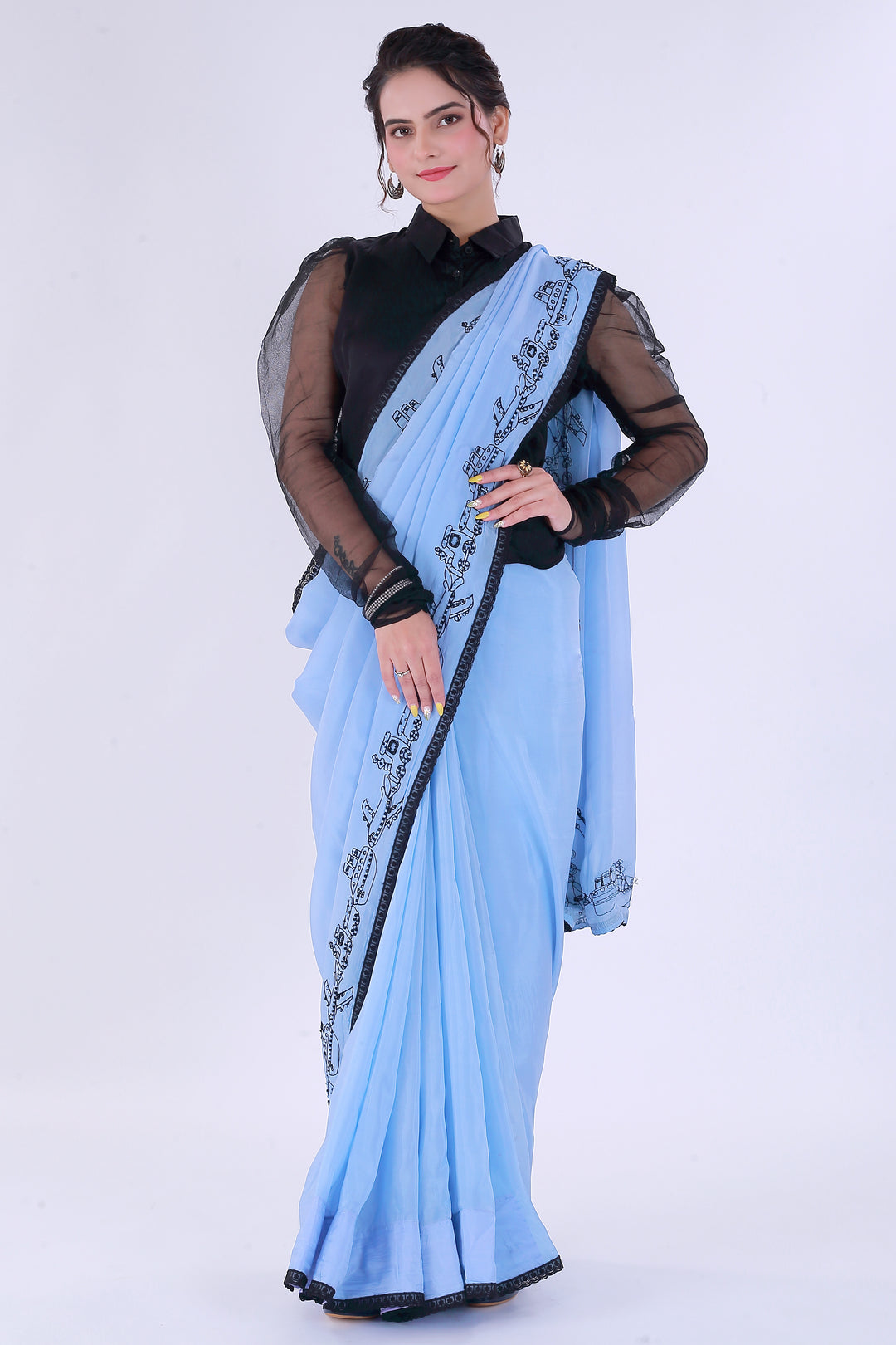 Safar Powder Blue Saree with Shirt – Journey of Elegance - Nirsha