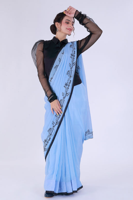 Safar Powder Blue Saree with Shirt – Journey of Elegance - Nirsha