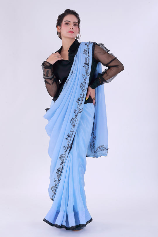 Safar Powder Blue Saree with Shirt – Journey of Elegance - Nirsha