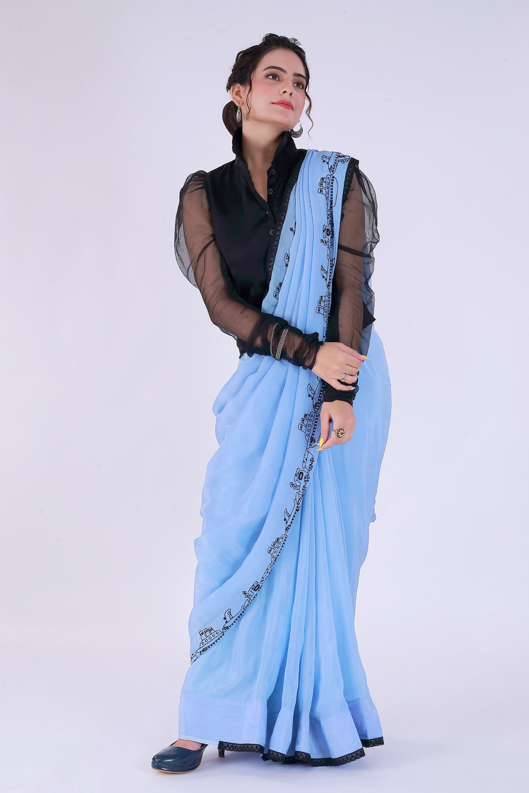 Safar Powder Blue Saree with Shirt – Journey of Elegance - Nirsha