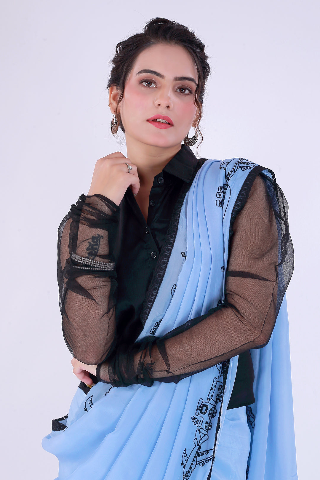 Safar Powder Blue Saree with Shirt – Journey of Elegance - Nirsha