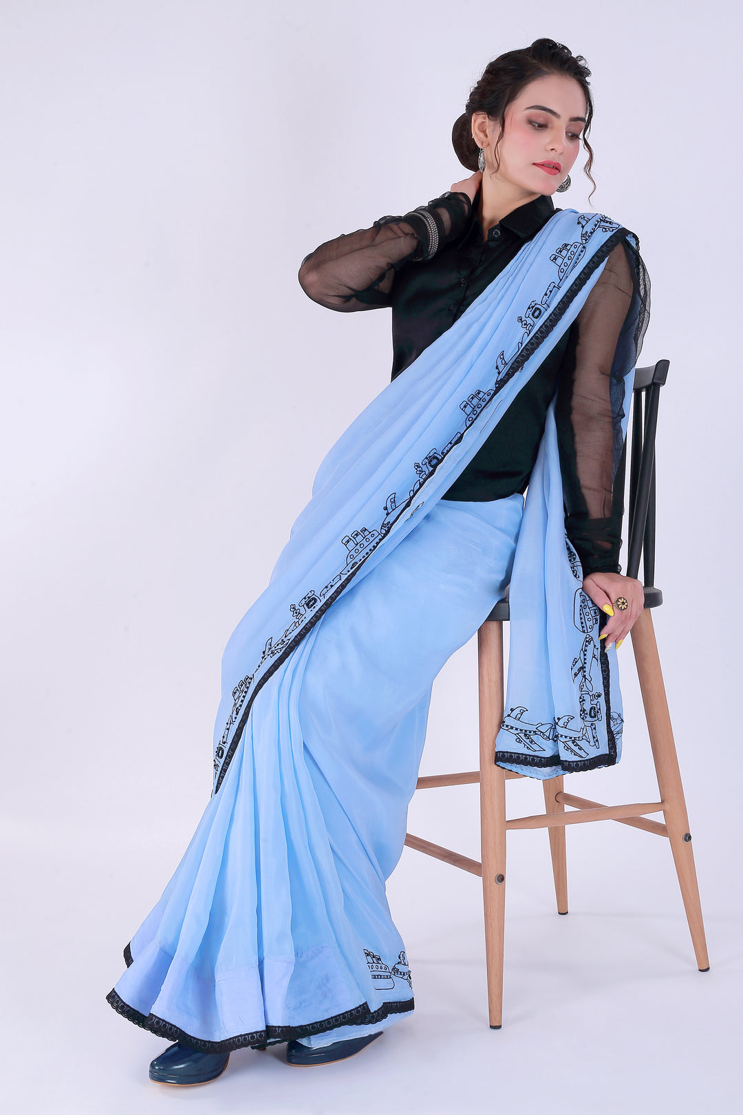 Safar Powder Blue Saree with Shirt – Journey of Elegance - Nirsha