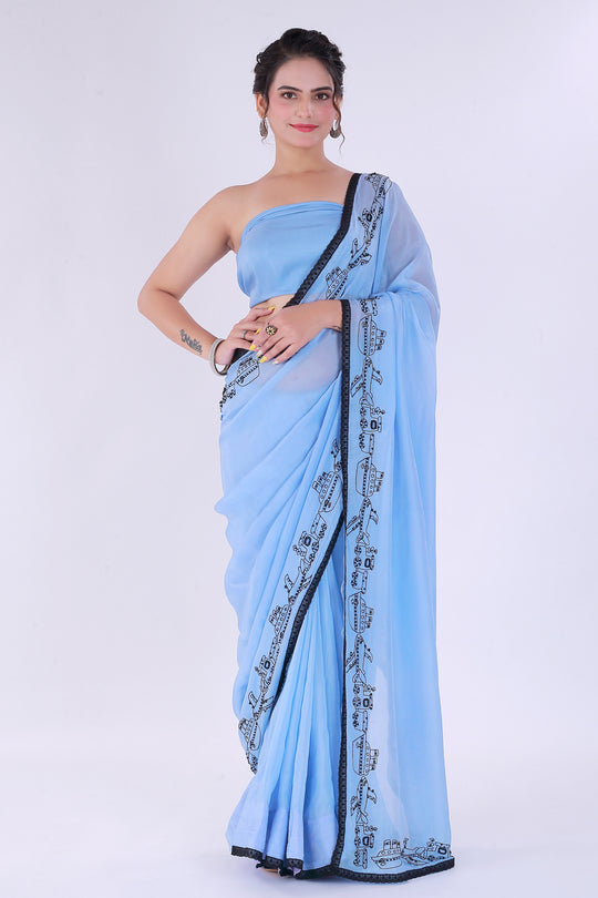 Safar Powder Blue Saree with Blouse – Journey of Elegance - Nirsha