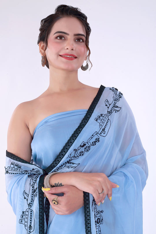 Safar Powder Blue Saree with Blouse – Journey of Elegance - Nirsha