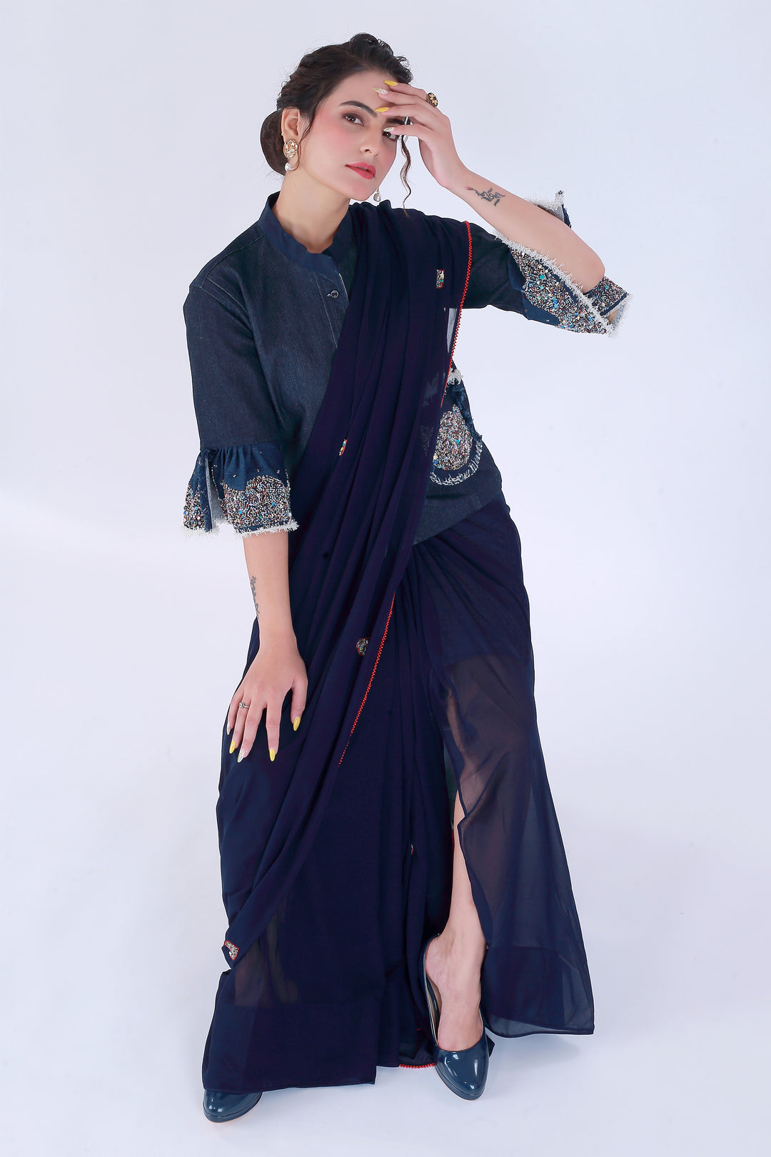 Dil-E-Bahaar Navy Blue Saree – Midnight Blossom - Nirsha