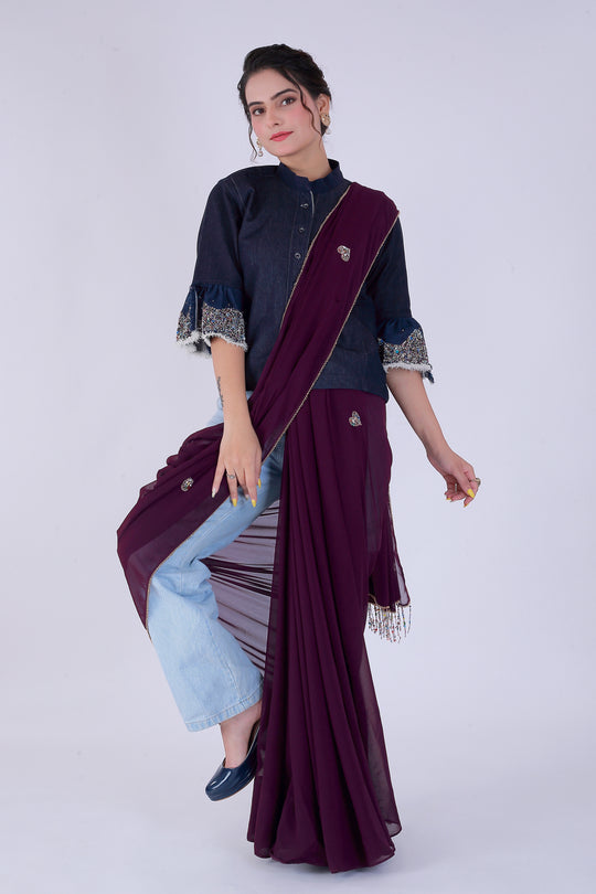 Dil-E-Bahaar Wine Saree – Elegance in Wine - Nirsha