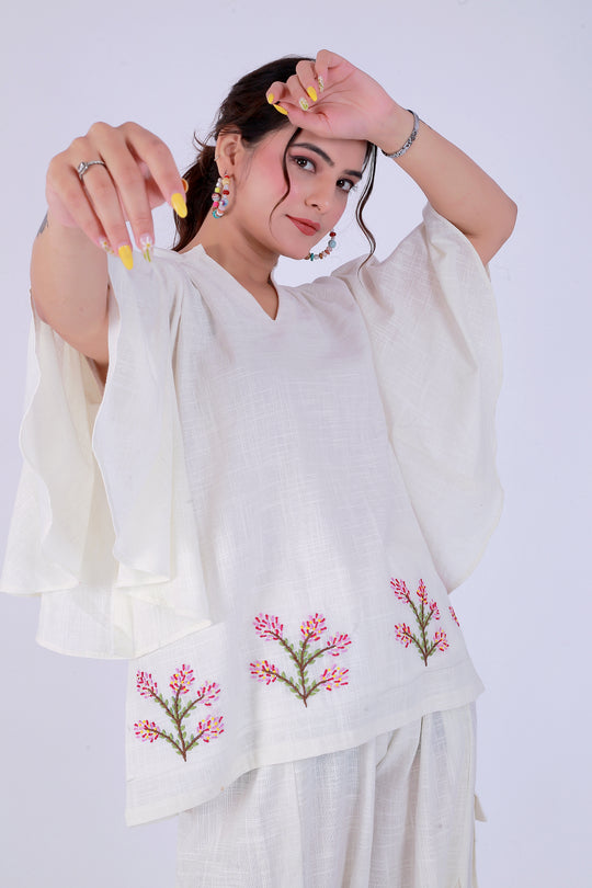 Safed GulDasta Co-ord Set – White Floral Symphony - Nirsha