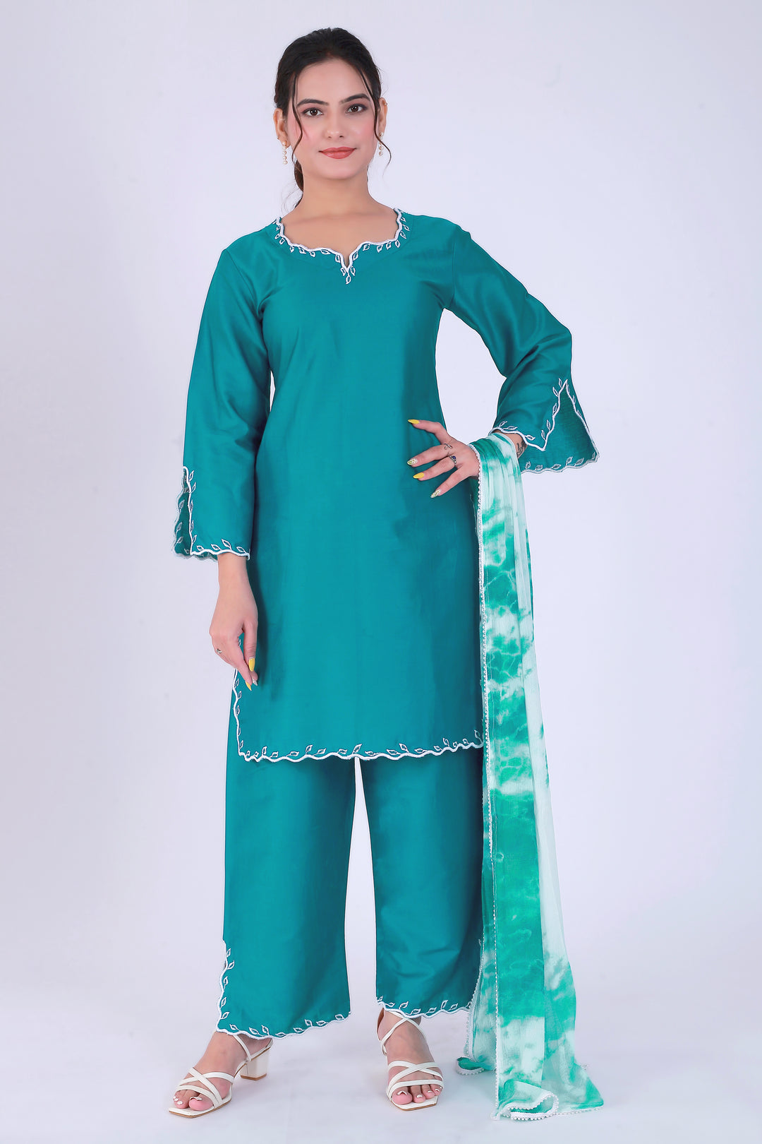 Tie-Dye Teal Patti Suit Set – Waves of Teal - Nirsha