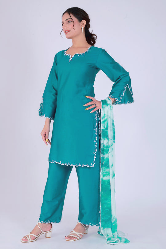 Tie-Dye Teal Patti Suit Set – Waves of Teal - Nirsha