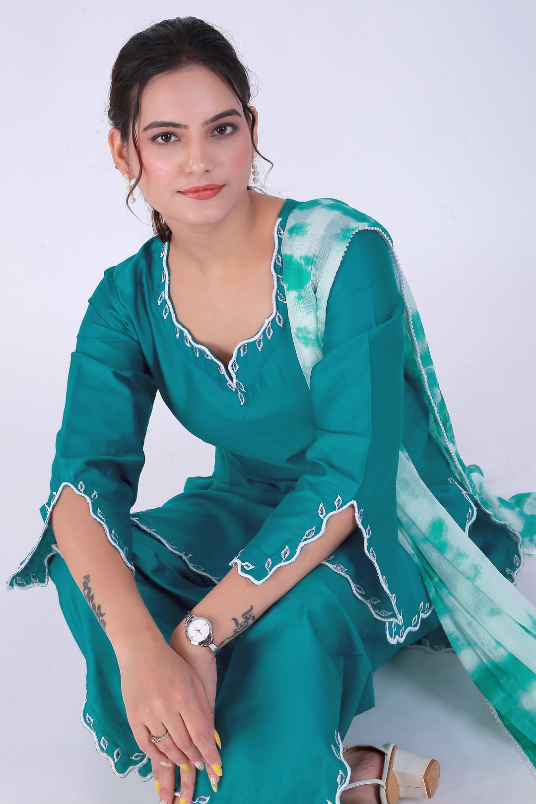 Tie-Dye Teal Patti Suit Set – Waves of Teal - Nirsha