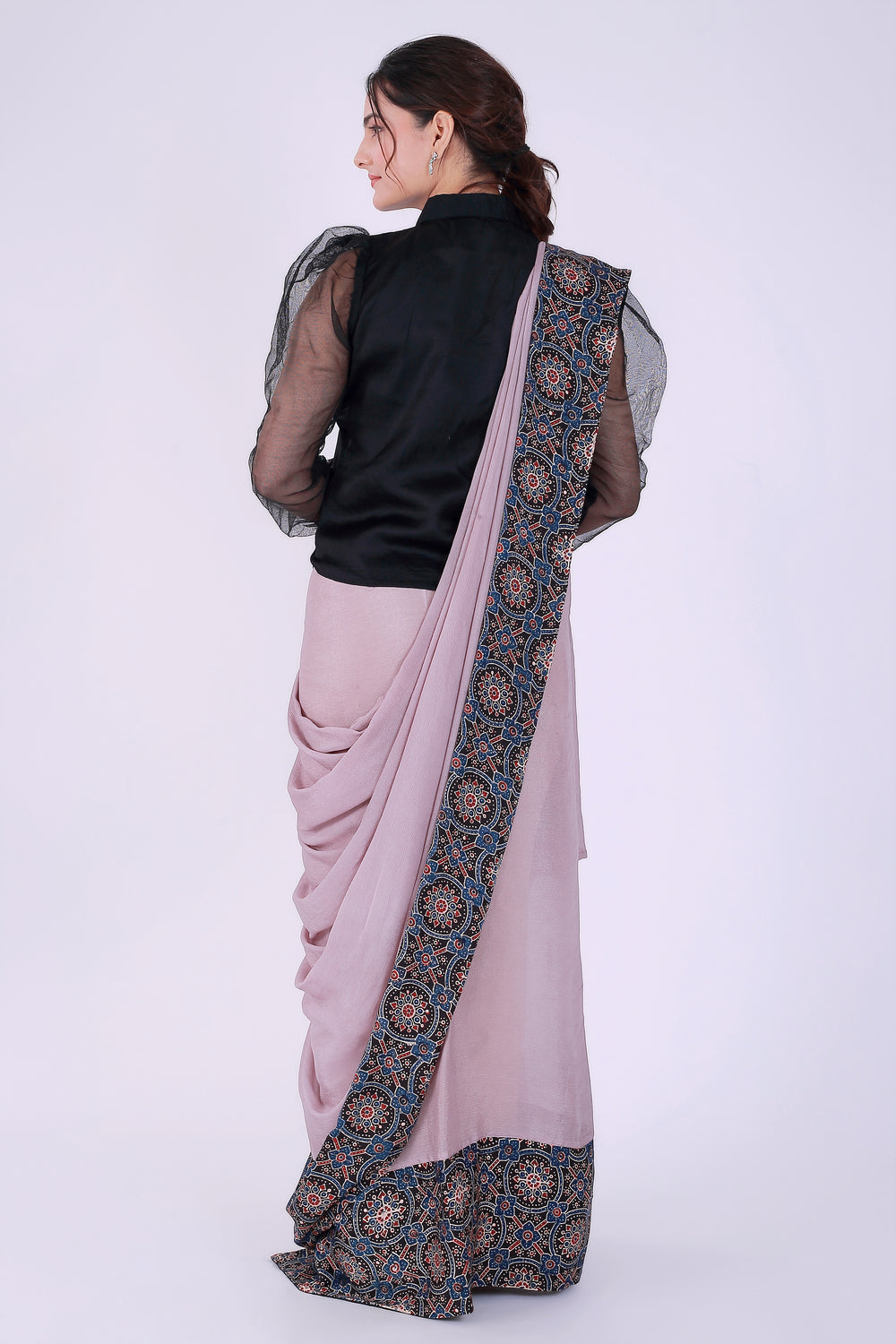 Ajrakh Onion Pink Saree with Shirt – Blush of Tradition - Nirsha