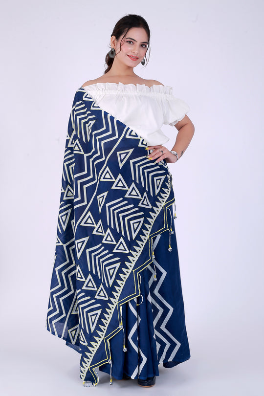 Navy Blue Geometry Saree – Patterns of Precision