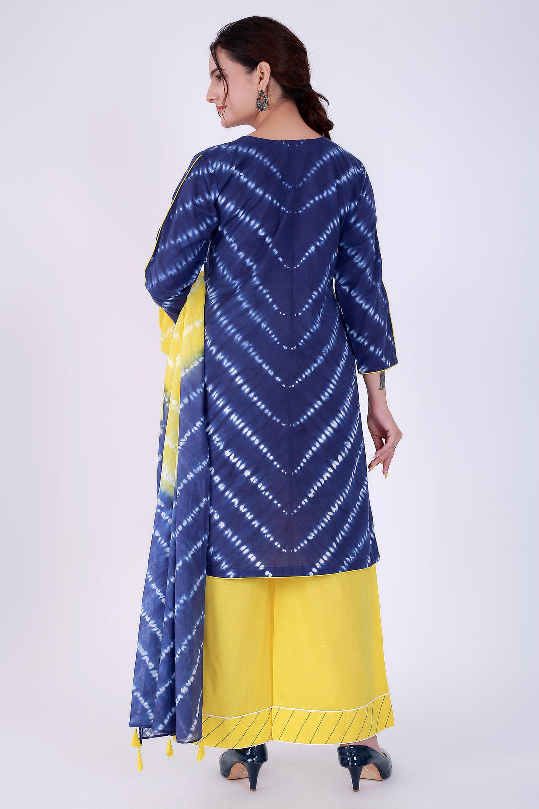 Haseena Regal Splendor Suit Set – Navy Blue and Yellow - Nirsha