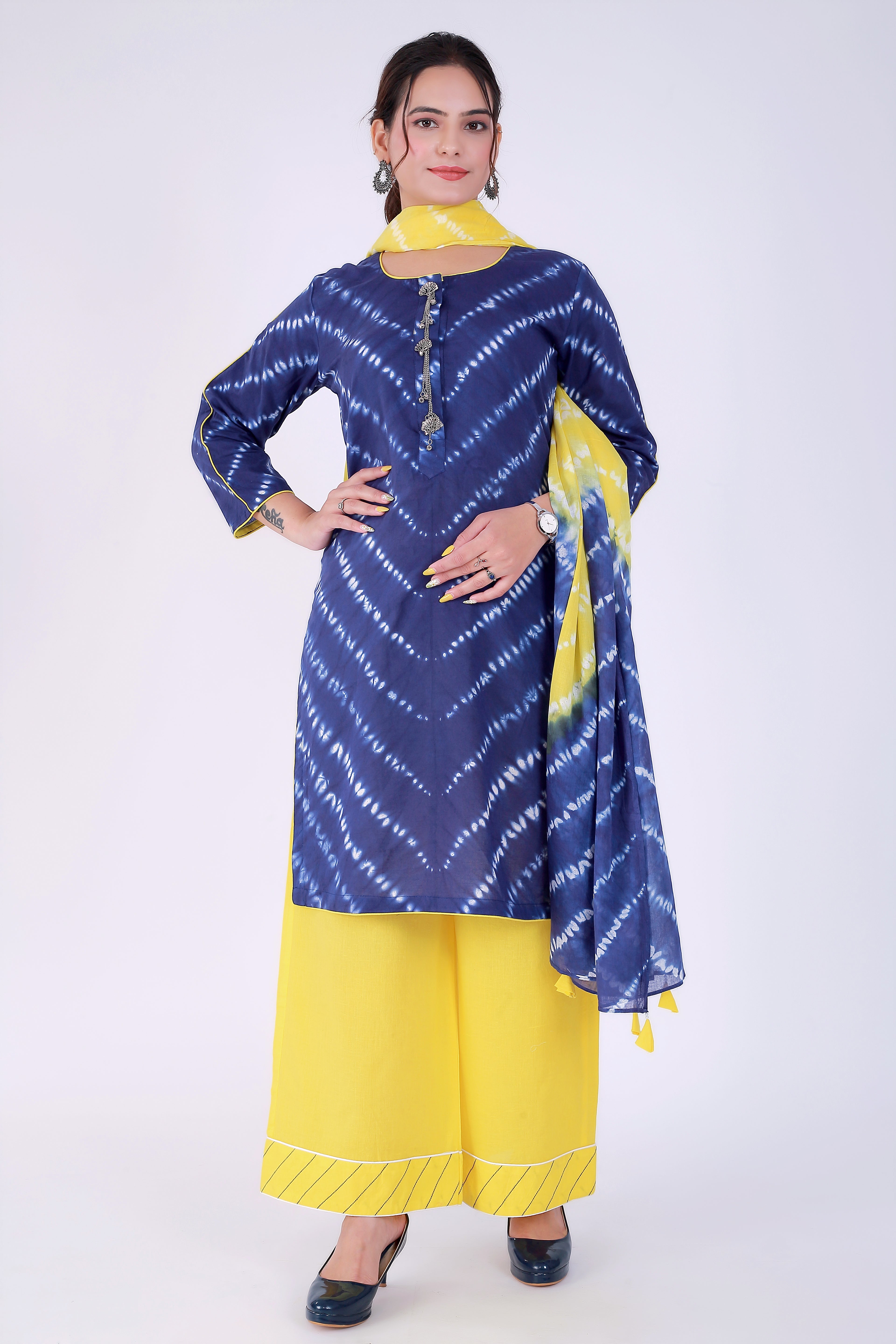 Haseena Regal Splendor Suit Set – Navy Blue and Yellow - Nirsha