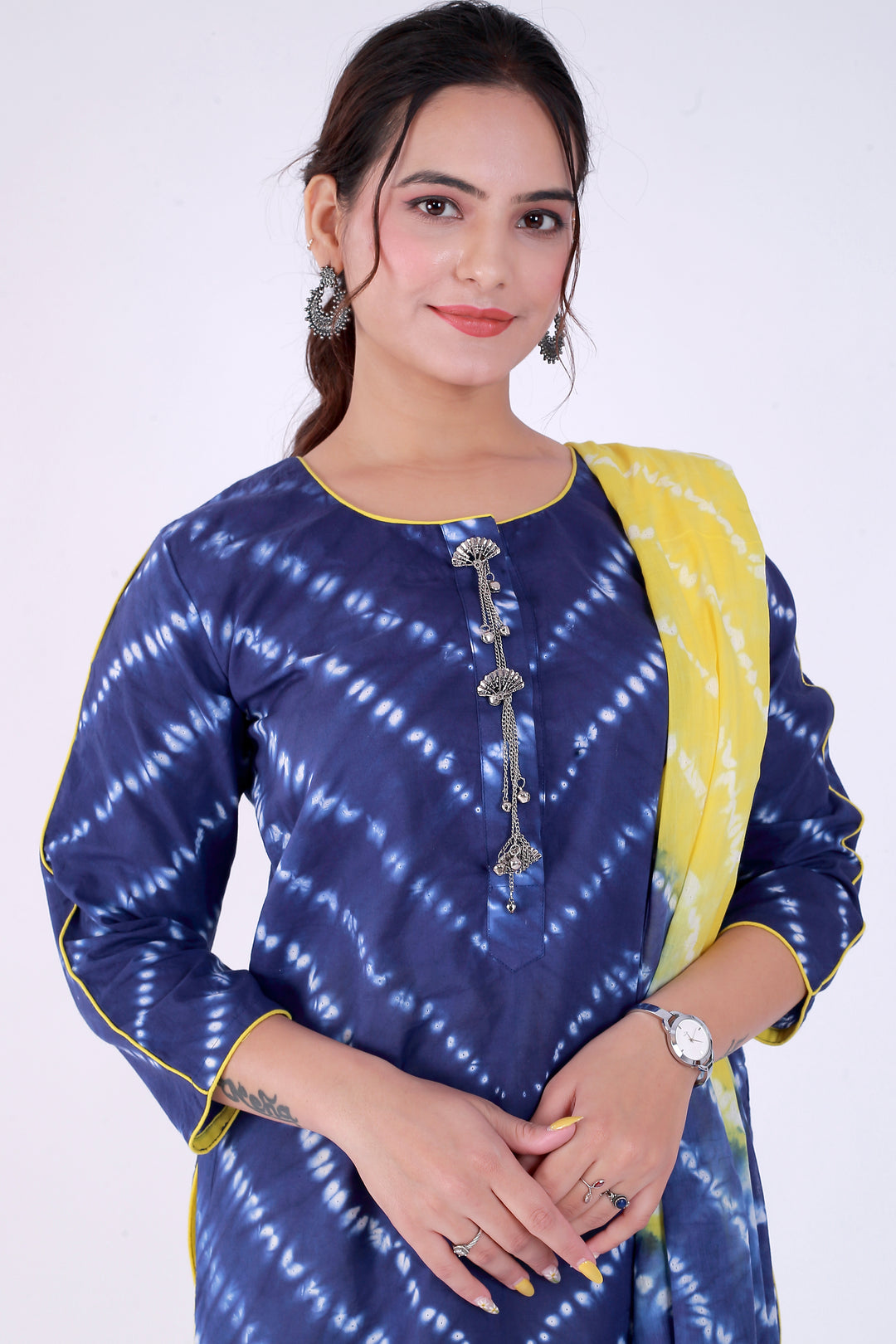 Haseena Regal Splendor Suit Set – Navy Blue and Yellow - Nirsha