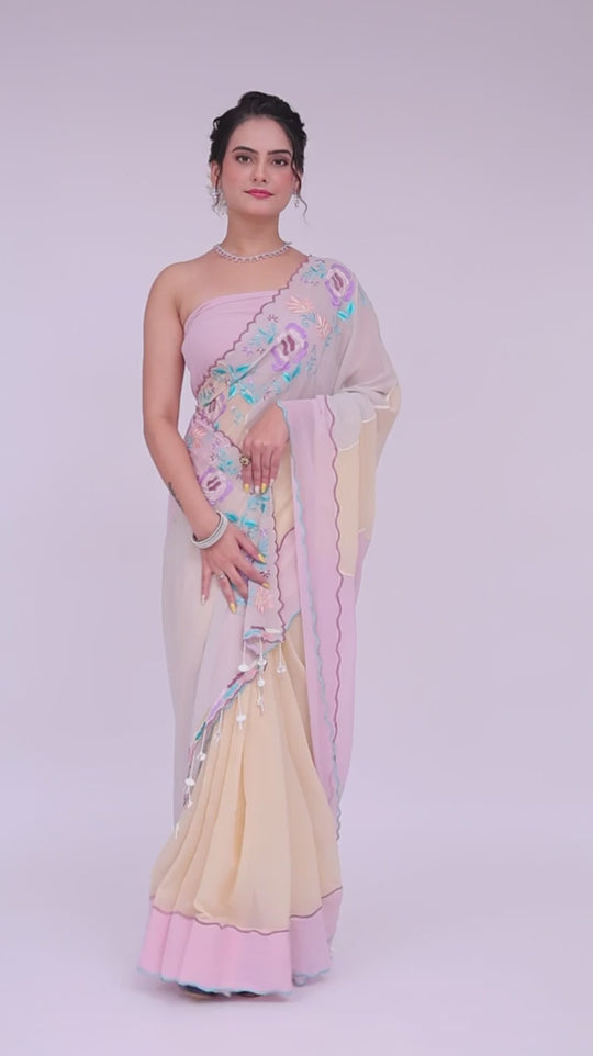 GulBahar Pastel Saree – Pastel Garden Bliss