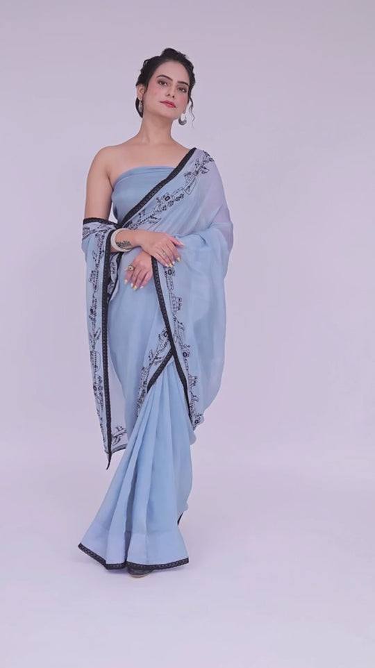 Safar Powder Blue Saree with Blouse – Journey of Elegance